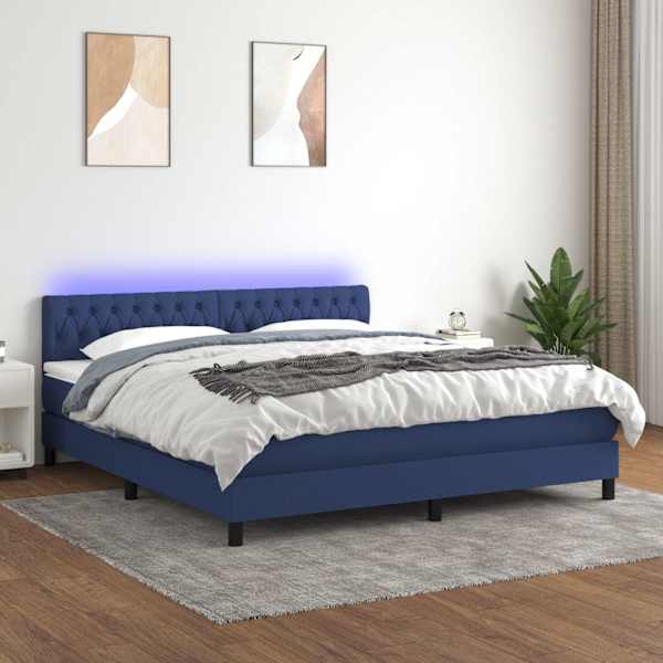 LED-valgustusega kontinentaalvoodi koos madratsiga, sinine, 160 × 200 cm, kangas — mudel 3133411