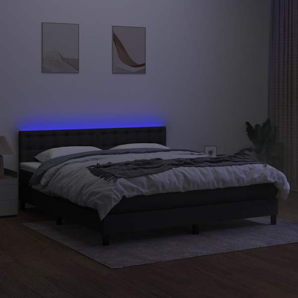 LED-valgustusega kontinentaalvoodi koos madratsiga, must, 160 × 200 cm, kangas — mudel 3133487