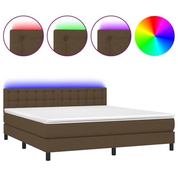 LED-valgustusega kontinentaalvoodi koos madratsiga, tumepruun, 160 × 200 cm, kangas — mudel 3133488