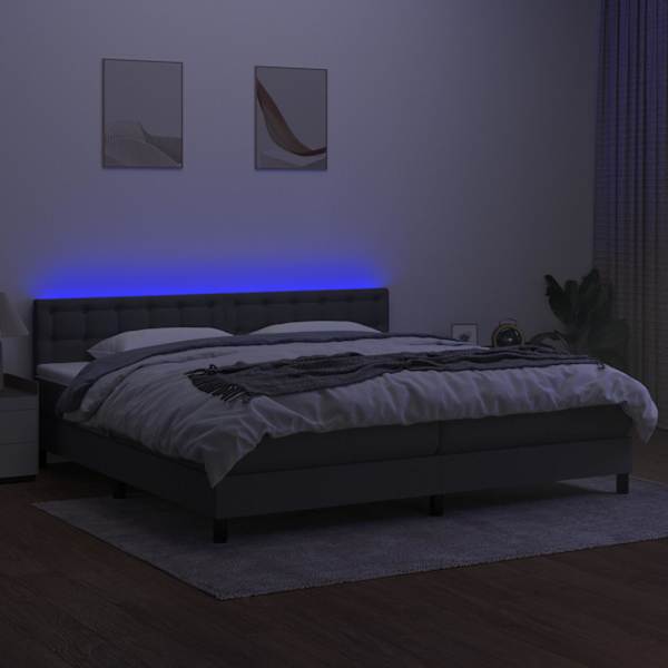 LED-valgustusega kontinentaalvoodi koos 2 madratsiga, tumehall, 200 × 200 cm, kangas — mudel 3133502