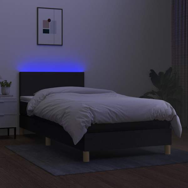 LED-valgustusega kontinentaalvoodi koos madratsiga, must, 100 × 200 cm, kangas — mudel 3133535