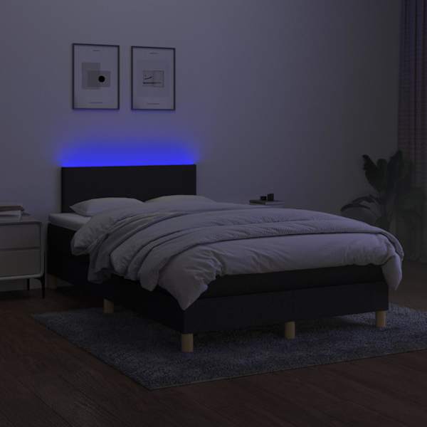 LED-valgustusega kontinentaalvoodi koos madratsiga, must, 120 × 200 cm, kangas — mudel 3133543