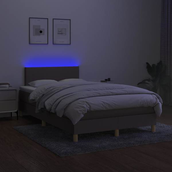 LED-valgustusega kontinentaalvoodi koos madratsiga, pruunikashall, 120 × 200 cm, kangas — mudel 3133545