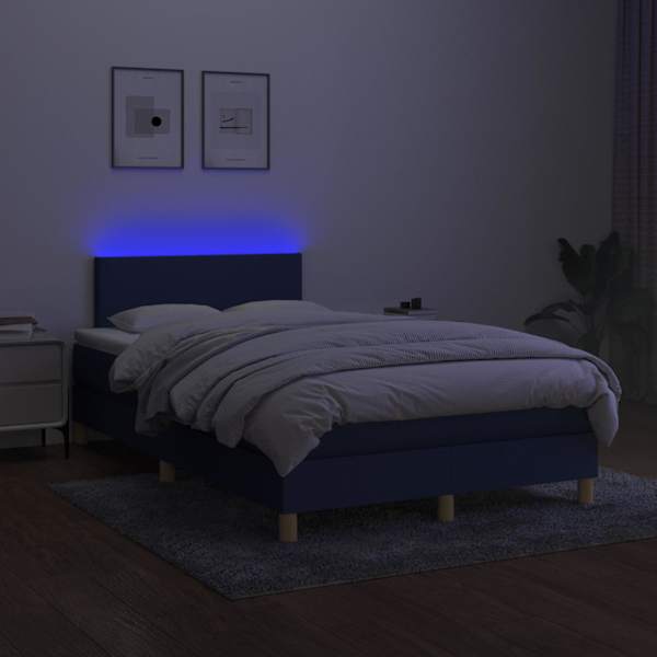 LED-valgustusega kontinentaalvoodi koos madratsiga, sinine, 120 × 200 cm, kangas — mudel 3133547