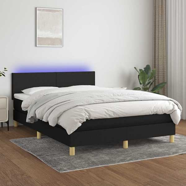 LED-valgustusega kontinentaalvoodi koos madratsiga, must, 140 × 190 cm, kangas — mudel 3133551