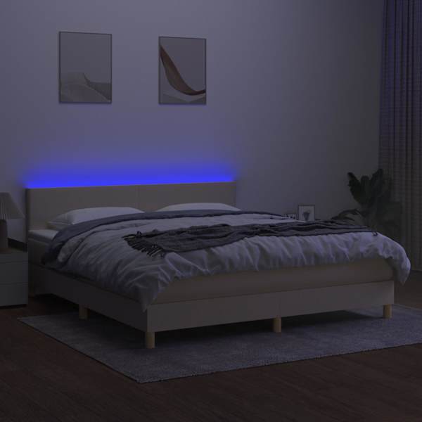 LED-valgustusega kontinentaalvoodi koos madratsiga, kreemjasvalge, 160 × 200 cm, kangas — mudel 3133570