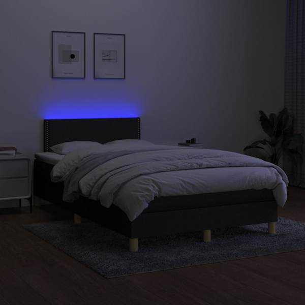 LED-valgustusega kontinentaalvoodi koos madratsiga, must, 120 × 200 cm, kangas — mudel 3133623