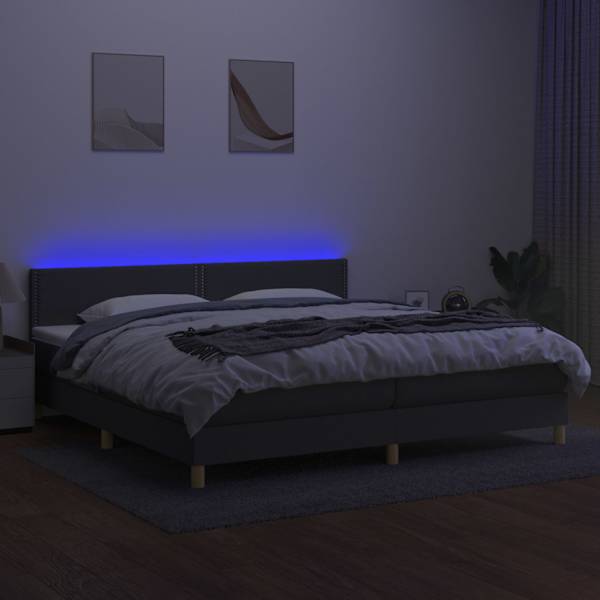 LED-valgustusega kontinentaalvoodi koos 2 madratsiga, tumehall, 200 × 200 cm, kangas — mudel 3133662