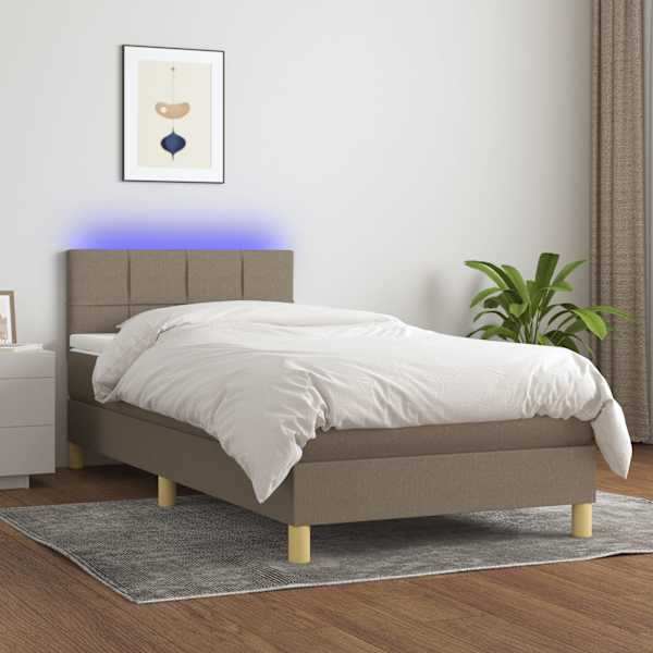 LED-valgustusega kontinentaalvoodi koos madratsiga, pruunikashall, 100 × 200 cm, kangas — mudel 3133697