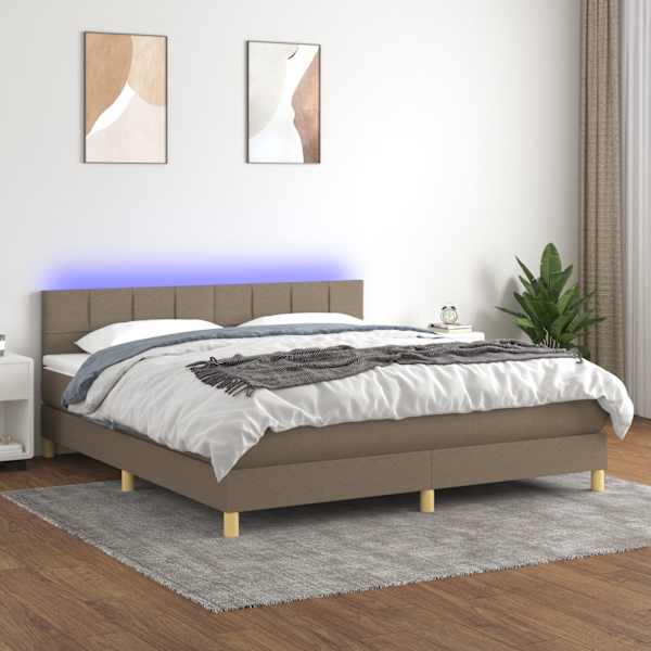 LED-valgustusega kontinentaalvoodi koos madratsiga, pruunikashall, 180 × 200 cm, kangas — mudel 3133737