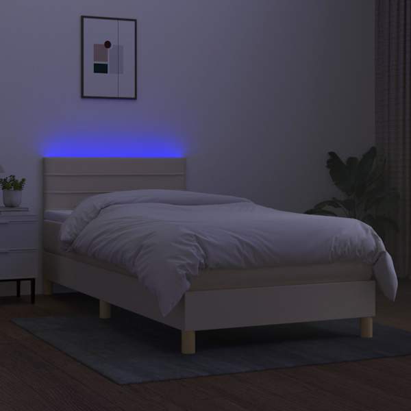 LED-valgustusega kontinentaalvoodi koos madratsiga, kreemjasvalge, 100 × 200 cm, kangas — mudel 3133778