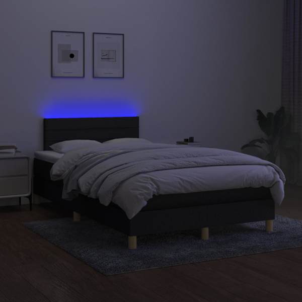 LED-valgustusega kontinentaalvoodi koos madratsiga, must, 120 × 200 cm, kangas — mudel 3133783