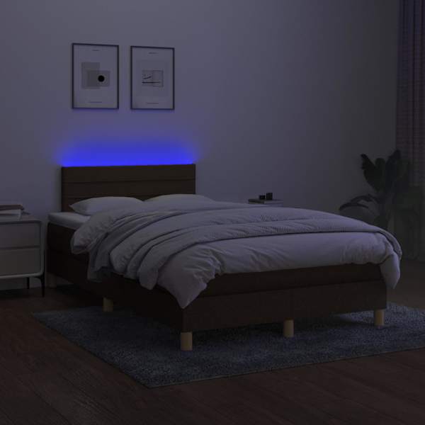 LED-valgustusega kontinentaalvoodi koos madratsiga, tumepruun, 120 × 200 cm, kangas — mudel 3133784