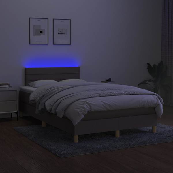 LED-valgustusega kontinentaalvoodi koos madratsiga, pruunikashall, 120 × 200 cm, kangas — mudel 3133785