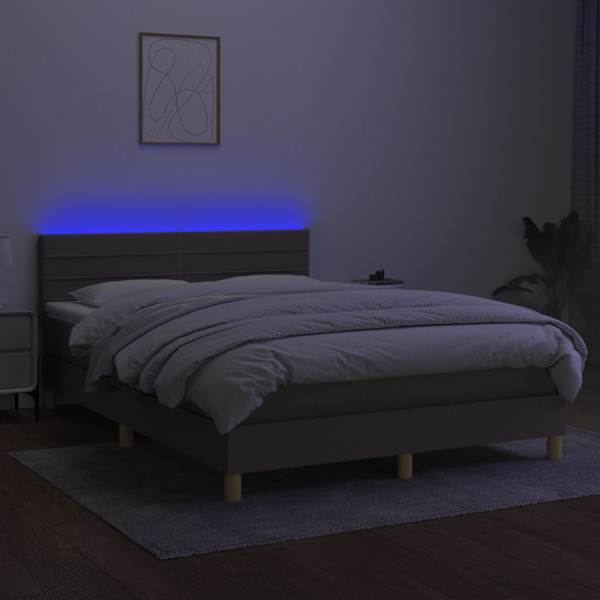 LED-valgustusega kontinentaalvoodi koos madratsiga, pruunikashall, 140 × 190 cm, kangas — mudel 3133793
