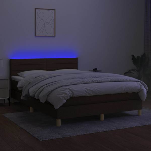 LED-valgustusega kontinentaalvoodi koos madratsiga, tumepruun, 140 × 200 cm, kangas — mudel 3133800