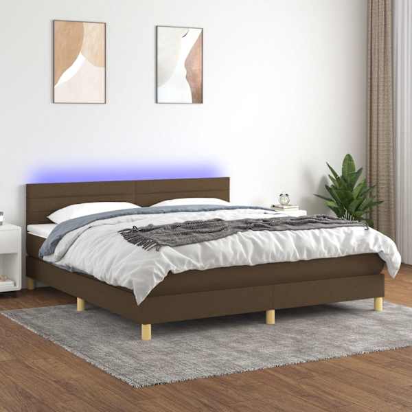 LED-valgustusega kontinentaalvoodi koos madratsiga, tumepruun, 160 × 200 cm, kangas — mudel 3133808