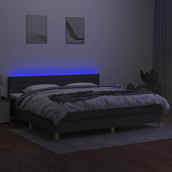 LED-valgustusega kontinentaalvoodi koos 2 madratsiga, tumehall, 200 × 200 cm, kangas — mudel 3133822
