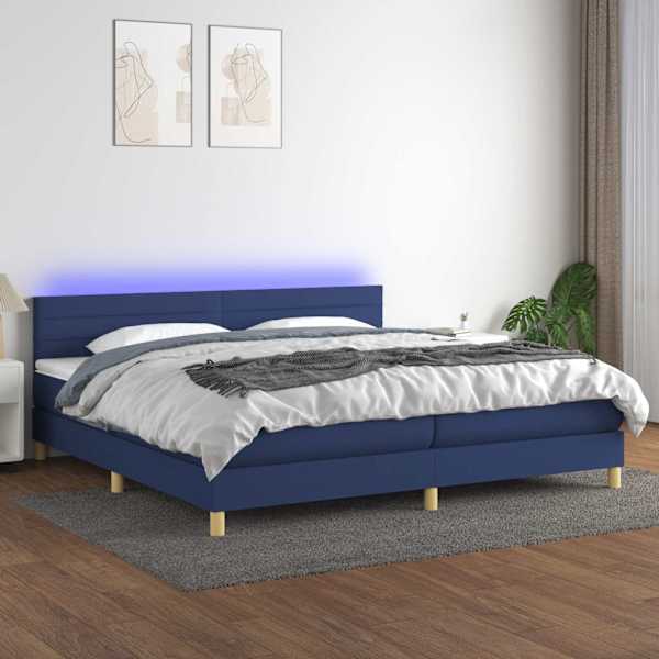 LED-valgustusega kontinentaalvoodi koos 2 madratsiga, sinine, 200 × 200 cm, kangas — mudel 3133827