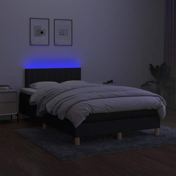 LED-valgustusega kontinentaalvoodi koos madratsiga, must, 120 × 200 cm, kangas — mudel 3133863
