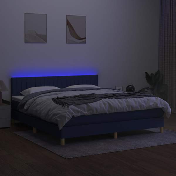 LED-valgustusega kontinentaalvoodi koos madratsiga, sinine, 160 × 200 cm, kangas — mudel 3133891
