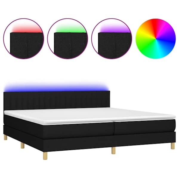 LED-valgustusega kontinentaalvoodi koos 2 madratsiga, must, 200 × 200 cm, kangas — mudel 3133903