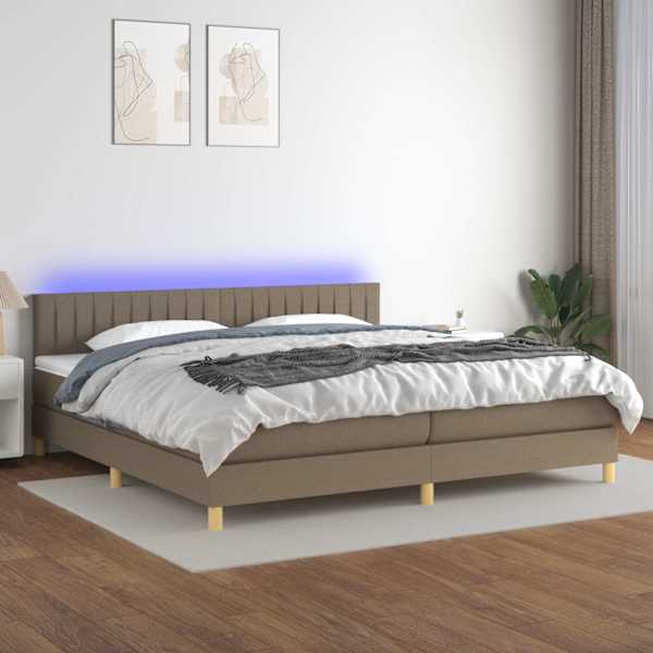 LED-valgustusega kontinentaalvoodi koos 2 madratsiga, pruunikashall, 200 × 200 cm, kangas — mudel 3133905