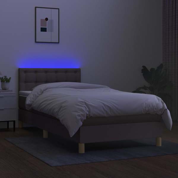 LED-valgustusega kontinentaalvoodi koos madratsiga, pruunikashall, 90 × 200 cm, kangas — mudel 3134009