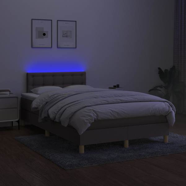 LED-valgustusega kontinentaalvoodi koos madratsiga, pruunikashall, 120 × 200 cm, kangas — mudel 3134025