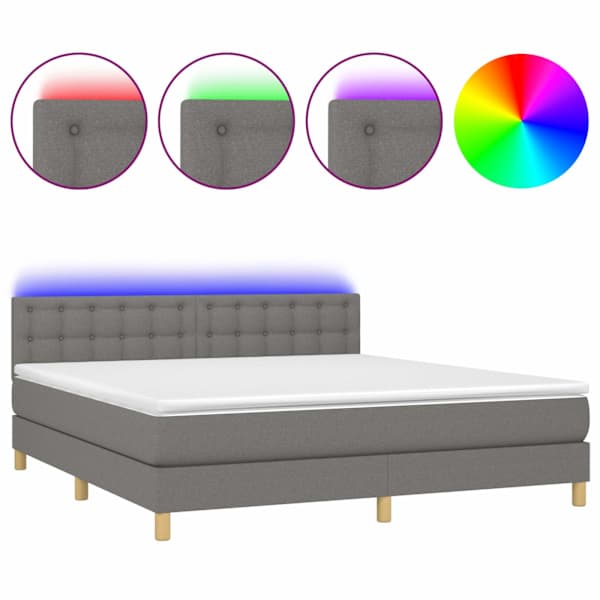 LED-valgustusega kontinentaalvoodi koos madratsiga, tumehall, 180 × 200 cm, kangas — mudel 3134054