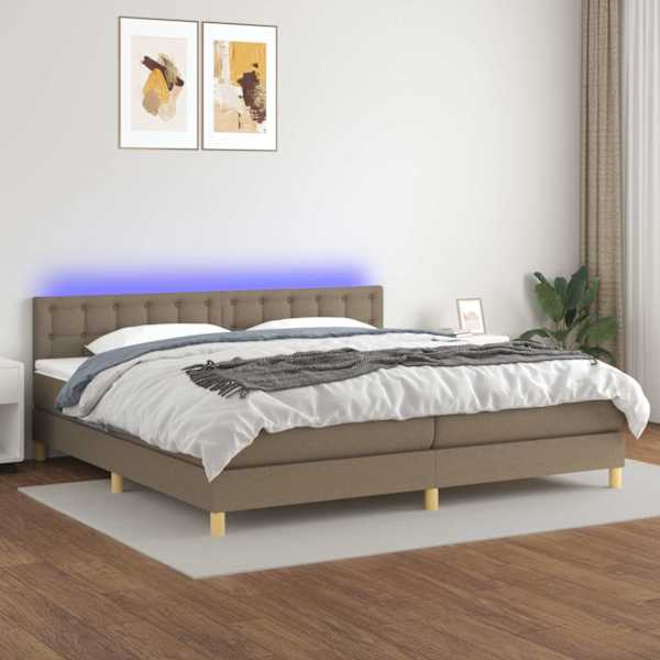 LED-valgustusega kontinentaalvoodi koos 2 madratsiga, pruunikashall, 200 × 200 cm, kangas — mudel 3134065