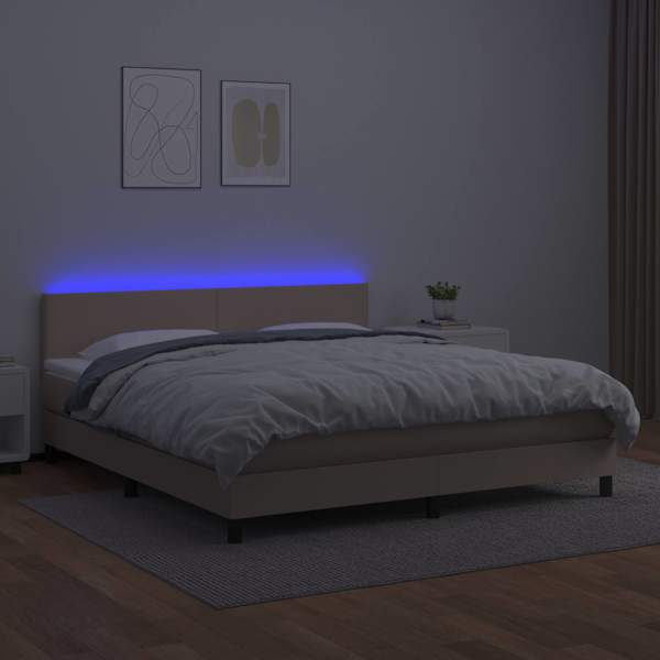 LED-valgustusega kontinentaalvoodi koos madratsiga, cappuccino, 160 × 200 cm, kunstnahk — mudel 3134116