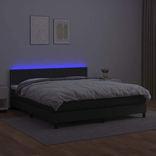 LED-valgustusega kontinentaalvoodi koos madratsiga, must, 180 × 200 cm, kunstnahk — mudel 3134177