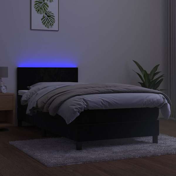 LED-valgustusega kontinentaalvoodi koos madratsiga, must, 90 × 190 cm, samet — mudel 3134257