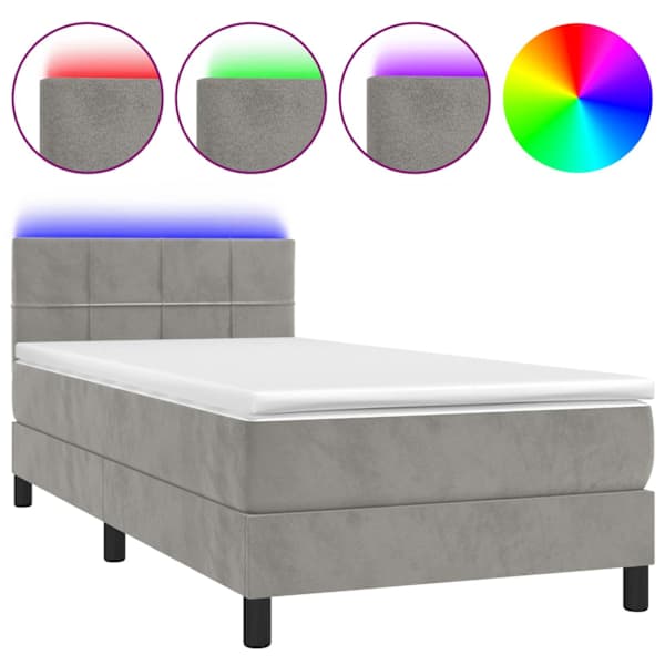 Kontinentaalvoodi madrats ja LED, helehall, 80 × 200 cm, samet