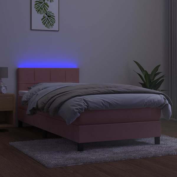 LED-valgustusega kontinentaalvoodi koos madratsiga, roosa, 90 × 200 cm, samet — mudel 3134386
