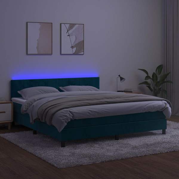 LED-valgustusega kontinentaalvoodi koos madratsiga, tumesinine, 180 × 200 cm, samet — mudel 3134421