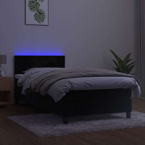 LED-valgustusega kontinentaalvoodi koos madratsiga, must, 90 × 190 cm, samet — mudel 3134437