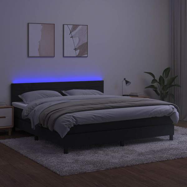 LED-valgustusega kontinentaalvoodi koos madratsiga, must, 160 × 200 cm, samet — mudel 3134473