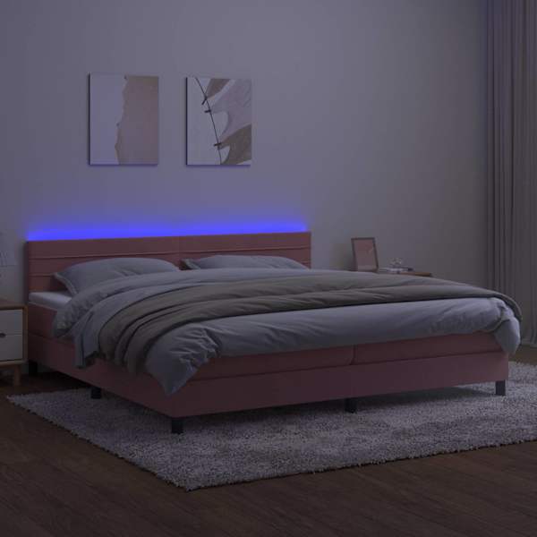 LED-valgustusega kontinentaalvoodi koos 2 madratsiga, roosa, 200 × 200 cm, samet — mudel 3134488