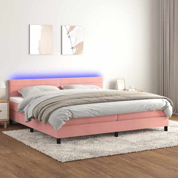 LED-valgustusega kontinentaalvoodi koos 2 madratsiga, roosa, 200 × 200 cm, samet — mudel 3134488