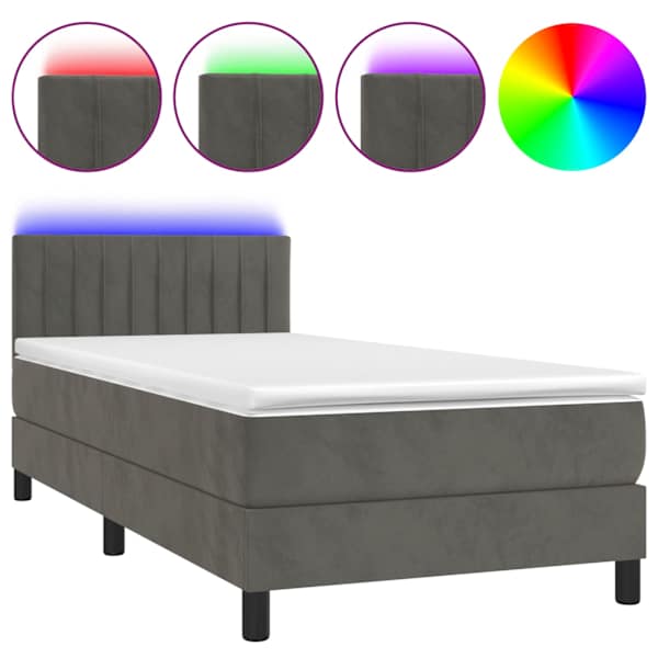 Kontinentaalvoodi madrats ja LED, tumehall, 80 × 200 cm, samet