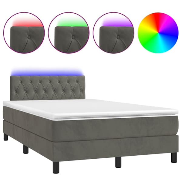 Kontinentaalvoodi madrats ja LED, tumehall, 120 × 200 cm, samet