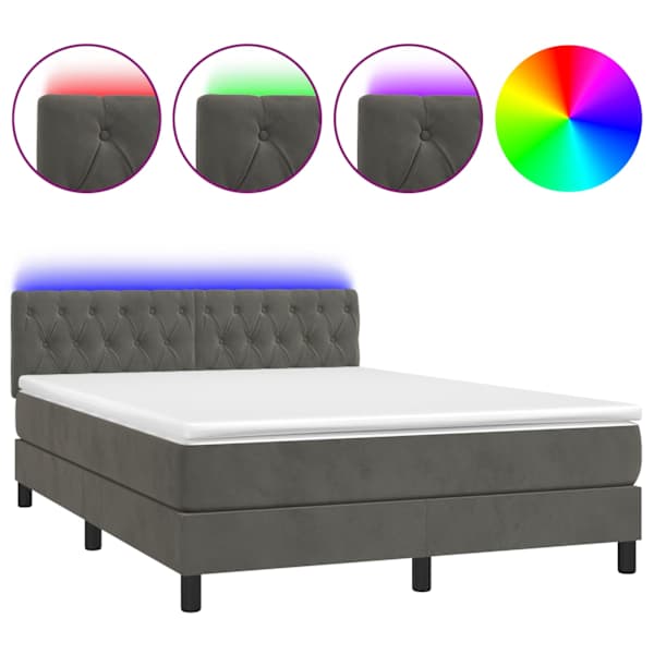 Kontinentaalvoodi madrats ja LED, tumehall, 140 × 200 cm, samet