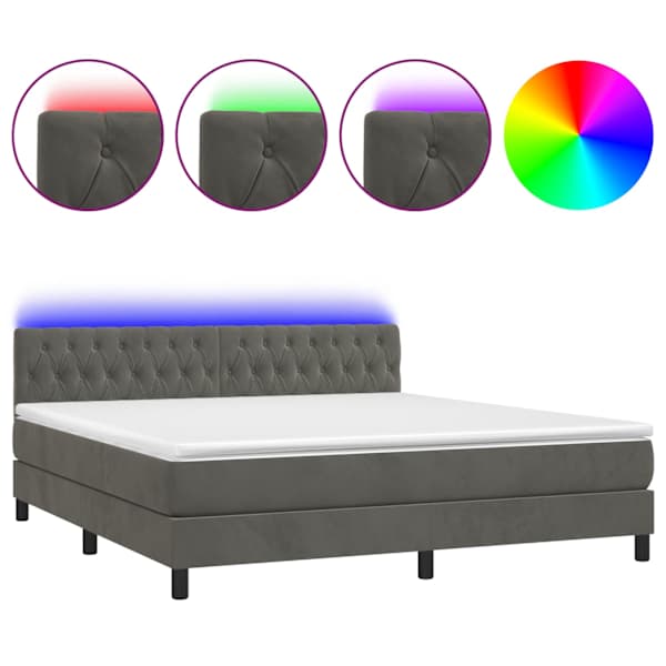 Kontinentaalvoodi madrats ja LED, tumehall, 160 × 200 cm, samet