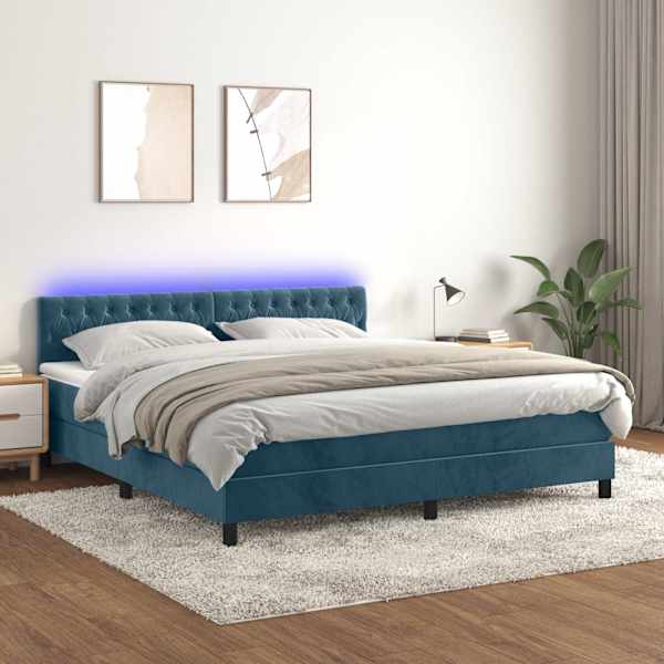 Kontinentaalvoodi madrats, LED, tumesinine, 160 × 200 cm, samet