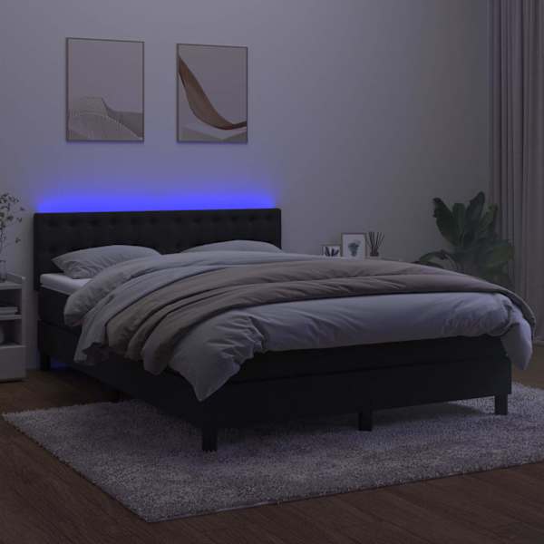 LED-valgustusega kontinentaalvoodi koos madratsiga, must, 140 × 190 cm, samet — mudel 3134641