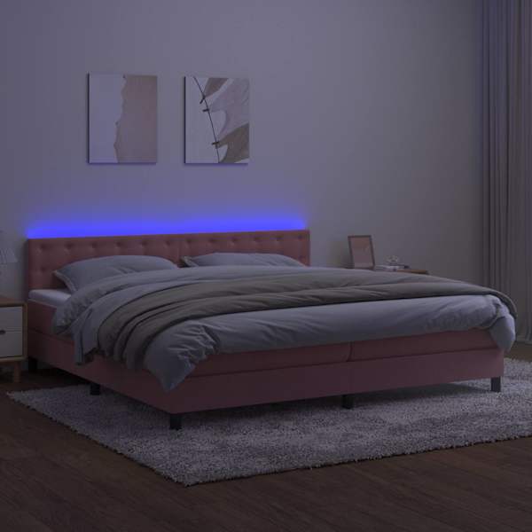 LED-valgustusega kontinentaalvoodi koos 2 madratsiga, roosa, 200 × 200 cm, samet — mudel 3134668