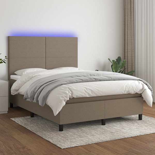 LED-valgustusega kontinentaalvoodi koos madratsiga, pruunikashall, 140 × 190 cm, kangas — mudel 3134713