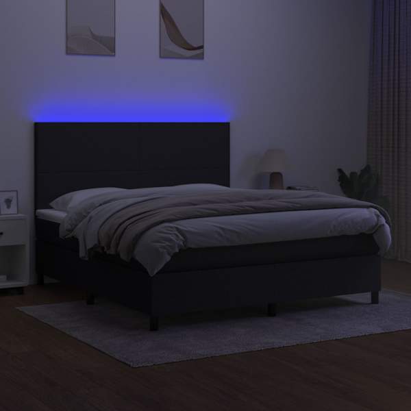 LED-valgustusega kontinentaalvoodi koos madratsiga, must, 180 × 200 cm, kangas — mudel 3134735